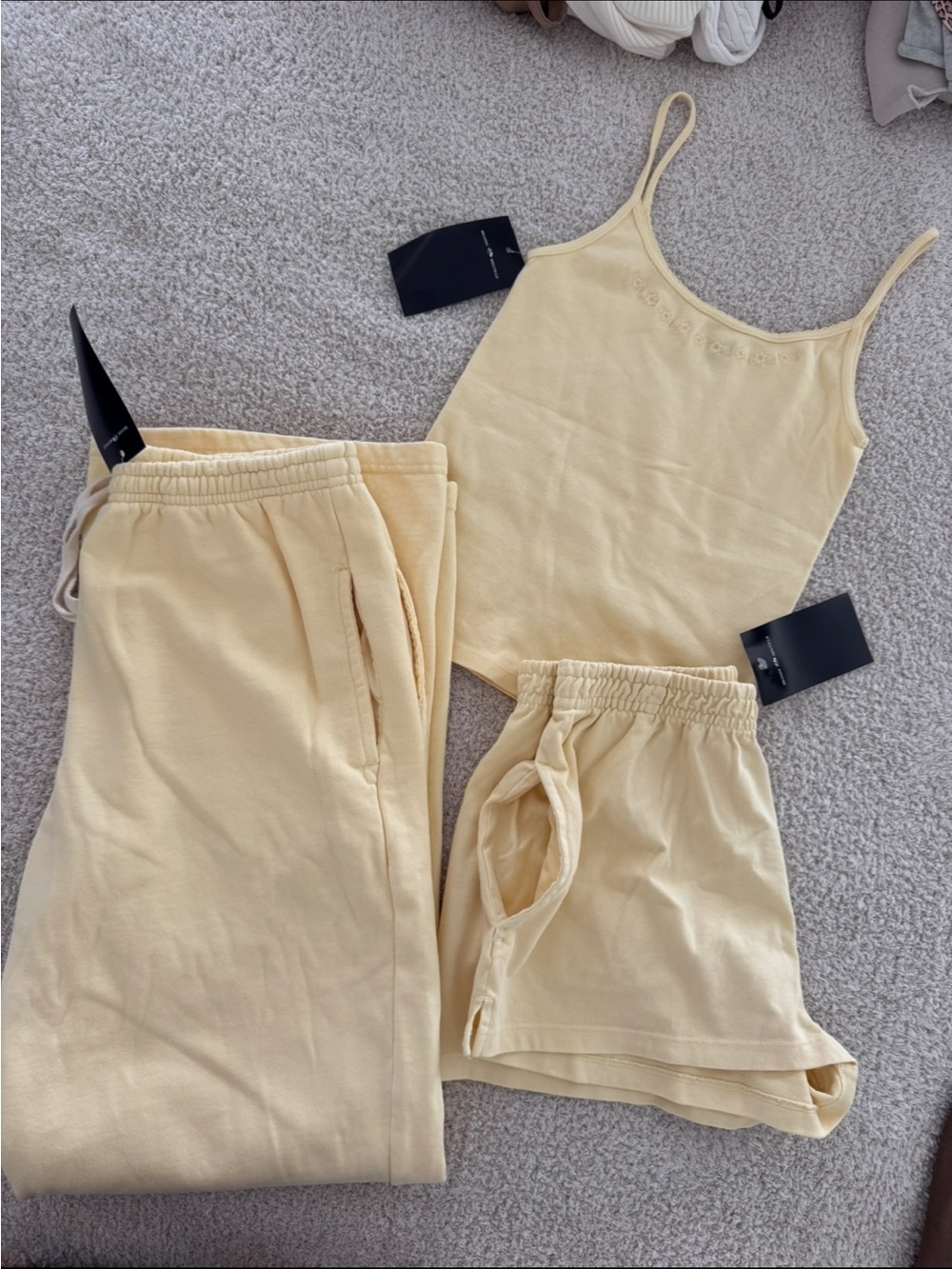 Brandy Melville Yellow tank, shorts, & sweatpants set NWT🧈💛